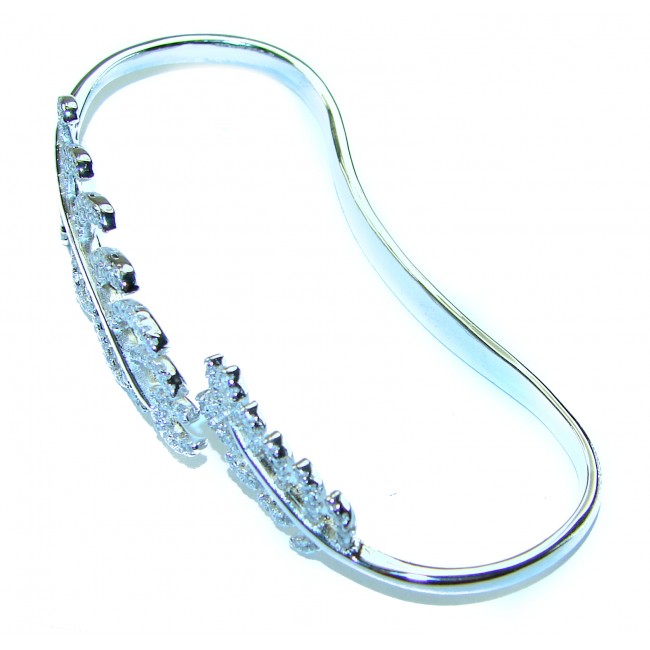 Fancy White Topaz .925 Sterling Silver handcrafted Statement Italy made Bracelet - Side view of silver bracelet with white topaz accents.