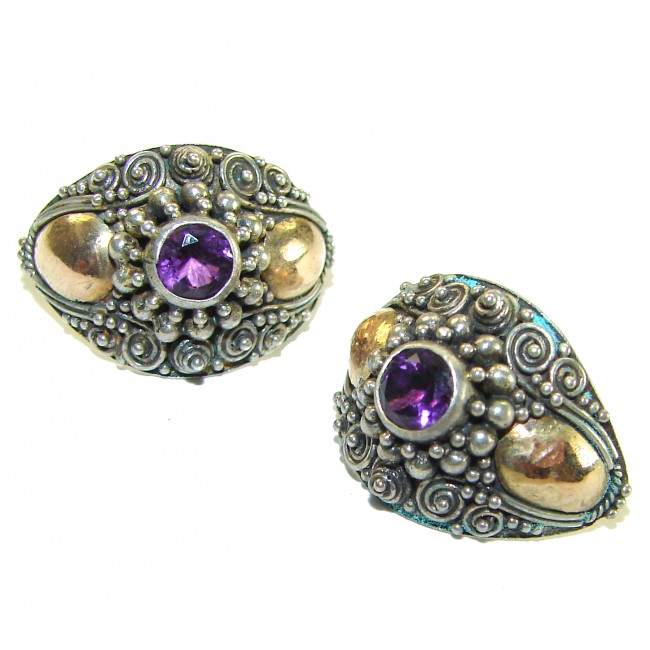 Authentic 4.5 carat Amethyst 2 tones .925 Sterling Silver handcrafted earrings