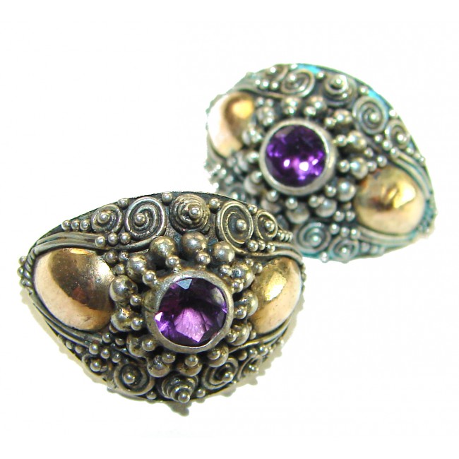 Authentic 4.5 carat Amethyst 2 tones .925 Sterling Silver handcrafted earrings