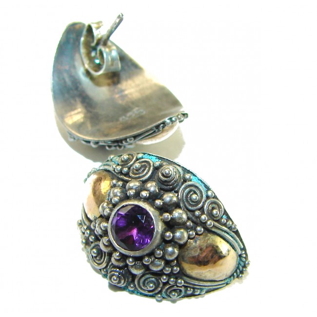 Authentic 4.5 carat Amethyst 2 tones .925 Sterling Silver handcrafted earrings