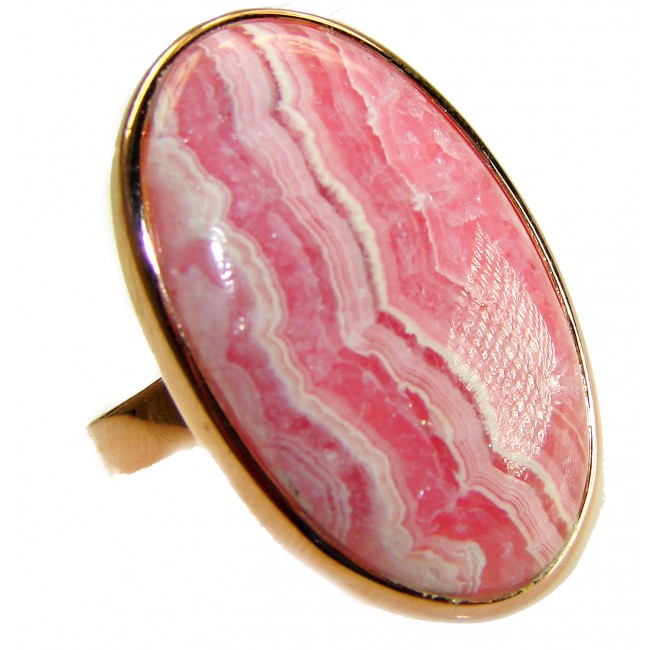 Top quality Argentinian Rhodochrosite 14K Gold over .925 Sterling Silver handmade LARGE ring size 8 adjustable