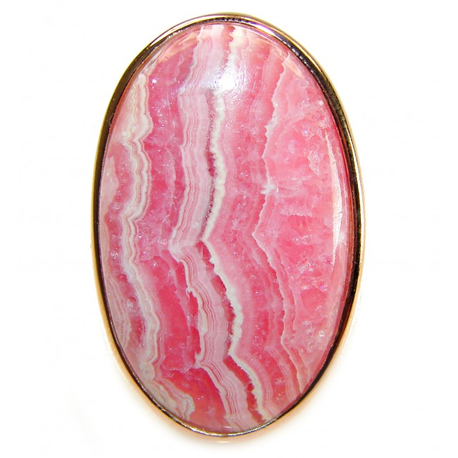 Top quality Argentinian Rhodochrosite 14K Gold over .925 Sterling Silver handmade LARGE ring size 8 adjustable
