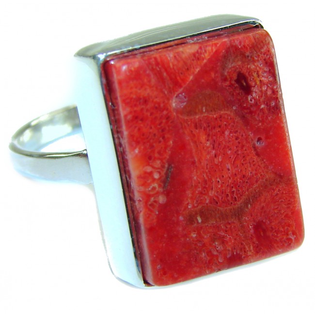 Bochic Style Natural Fossilized Coral .925 Sterling Silver handmade ring s. 8 1/4
