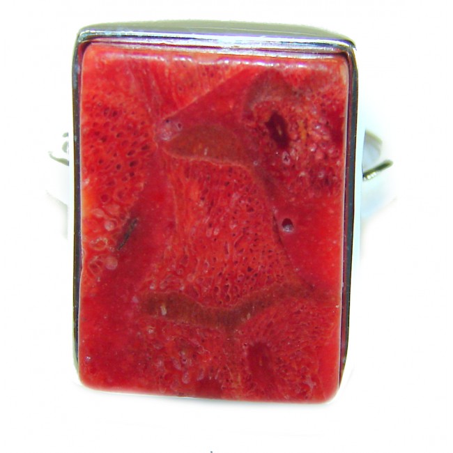 Bochic Style Natural Fossilized Coral .925 Sterling Silver handmade ring s. 8 1/4