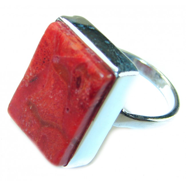 Bochic Style Natural Fossilized Coral .925 Sterling Silver handmade ring s. 8 1/4