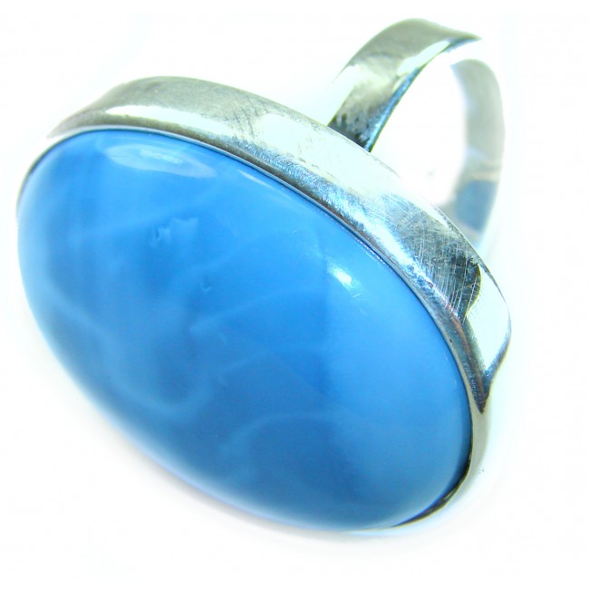 Peace 25.9 carat authentic Aquamarine .925 Sterling Silver Handcrafted Ring size 8 adjustable - Close-up of Peace aquamarine ring in .925 sterling silver.
