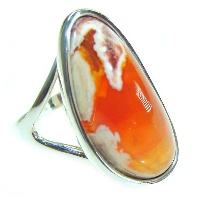 Inner Fire best quality 21.4 carat Mexican Opal 18K Gold over .925 Sterling Silver handmade ring 9 - Close-up of Mexican opal ring set in 18K gold, showcasing vivid colors.