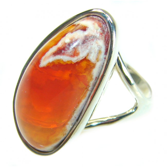 Inner Fire best quality 21.4 carat Mexican Opal 18K Gold over .925 Sterling Silver handmade ring 9 - Close-up of Mexican Opal ring in 18K gold setting