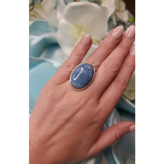 Peace 25.9 carat authentic Aquamarine .925 Sterling Silver Handcrafted Ring size 8 adjustable - Aquamarine sterling silver ring worn on hand, close-up view.