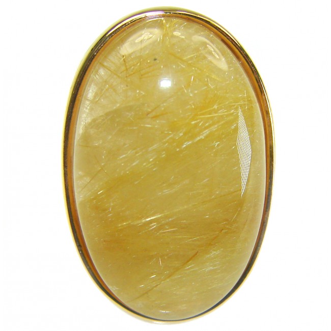 21.2 carat Himalayan Golden Rutilated Quartz 14K Gold over .925 Sterling Silver handcrafted Ring Size 5 - Close-up of 21.2 carat Himalayan Golden Rutilated Quartz in 14K Gold