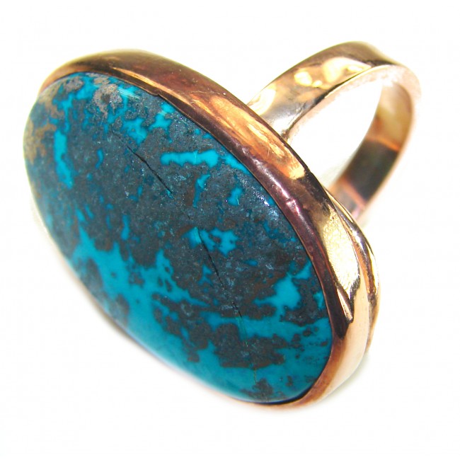 Authentic Parrot's Wing Chrysocolla 18K Gold over .925 Sterling Silver handcrafted ring size 8 adjustable