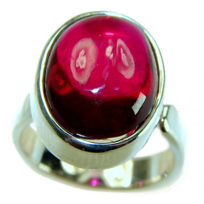 Bellezza Genuine 10.5 CARAT Ruby .925 Sterling Silver Statement Ring size 7 adjustable - Close-up of Bellezza 10.5 carat ruby set in sterling silver ring.