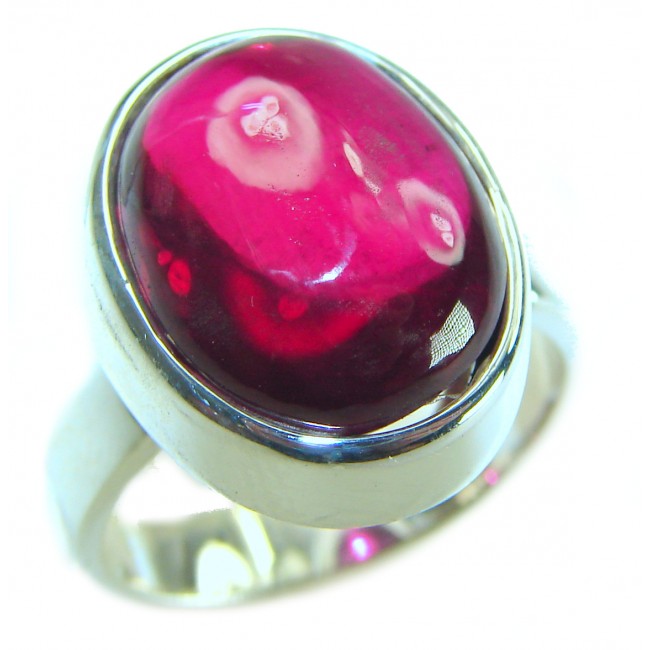 Bellezza Genuine 10.5 CARAT Ruby .925 Sterling Silver Statement Ring size 7 adjustable - Close-up of Bellezza 10.5 carat ruby ring in .925 sterling silver.