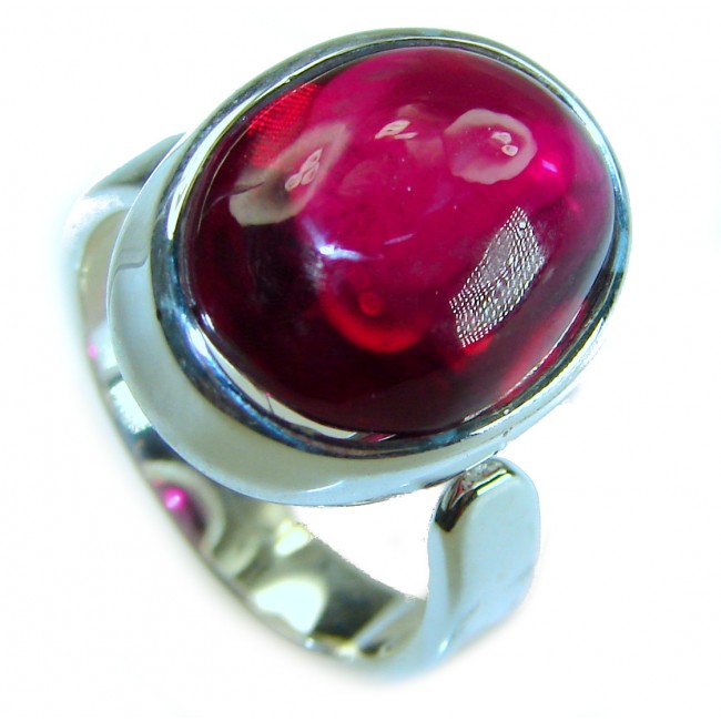 Bellezza Genuine 10.5 CARAT Ruby .925 Sterling Silver Statement Ring size 7 adjustable - Close-up of Bellezza Genuine 10.5 Carat Ruby Ring in Sterling Silver