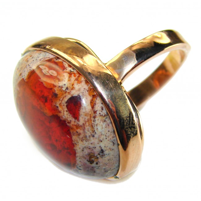 Inner Fire best quality 21.4 carat Mexican Opal 18K Gold over .925 Sterling Silver handmade ring 8 adjustable - Close-up of 21.4 carat Mexican Opal ring in 18K gold setting