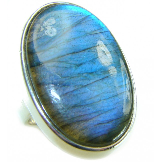 Shimmering Natural Labradorite .925 Sterling Silver handcrafted Large ring size 8 adjustable