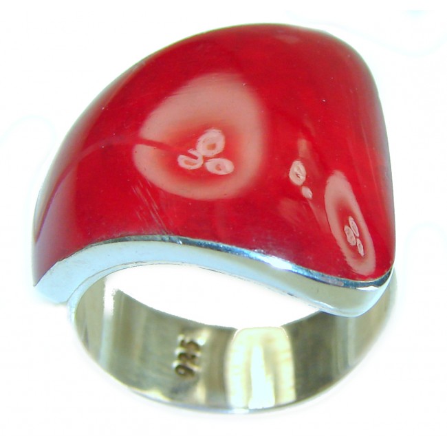 Bohemian Style Natural Fossilized Coral .925 Sterling Silver handmade ring s. 7 adjustable