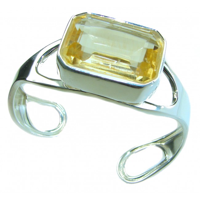 Luxurious Genuine 41.2.6 CARAT Lemon Quartz .925 Sterling Silver handcrafted Bracelet / Cuff - Side view of luxurious lemon quartz ring in .925 sterling silver.