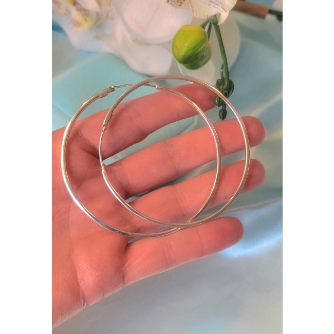 Oversized 3 3/4 inches long .925 Sterling Silver handmade Hoop Earrings