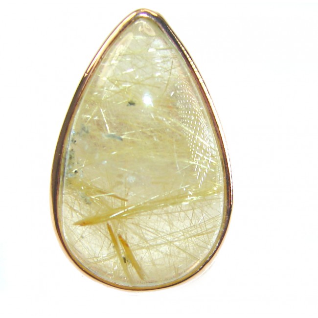 21.2 carat Himalayan Golden Rutilated Quartz 14K Gold over .925 Sterling Silver handcrafted Ring Size 5 - Close-up of 21.2 carat Himalayan Golden Rutilated Quartz pendant