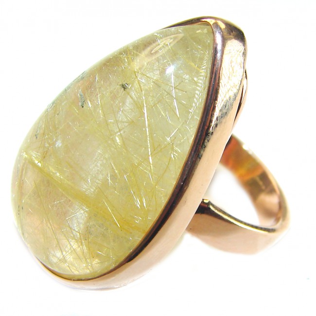 21.2 carat Himalayan Golden Rutilated Quartz 14K Gold over .925 Sterling Silver handcrafted Ring Size 5 - Close-up of a 21.2 carat golden rutilated quartz ring in 14K gold setting.