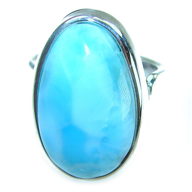 Captivating allure of Genuine AAAA Caribbean Larimar .925 Sterling Silver handcrafted STATEMENT ring size 7 adjustable - Close-up of Genuine AAAA Caribbean Larimar .925 Sterling Silver ring