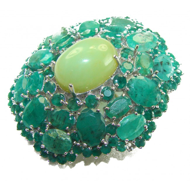 Vintage design 48.8 carat Vintage style Brazilian Green Tourmaline Colombian Emerald .925 Sterling Silver handmade Pendant - Brooch