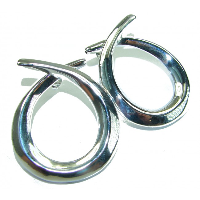 Large 1 5/8 inches long highly polished .925 Sterling Silver Italy made Earrings