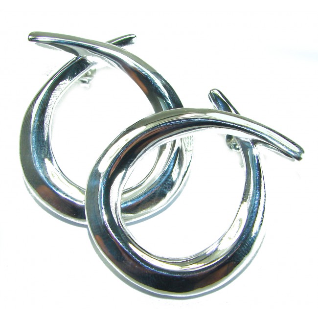 Large 1 5/8 inches long highly polished .925 Sterling Silver Italy made Earrings