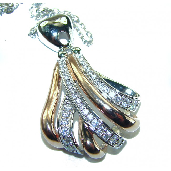 Dazzling Beauty - White Topaz 2 tones .925 Sterling Silver handcrafted necklace - Close-up of Dazzling Beauty pendant in two-tone sterling silver.