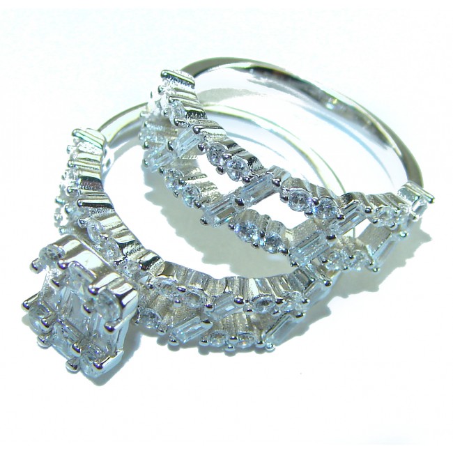 8.8 carat White Topaz .925 Sterling Silver brilliantly handcrafted stack ring s. 5 - Side view of 8.8 carat white topaz ring in .925 sterling silver.