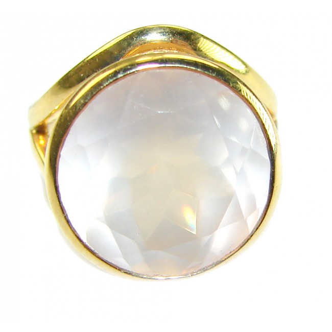 Authentic 10.5 carat Brazilian Rose Quartz 14K Gold over .925 Sterling Silver incredible Ring size 7 - Close-up of Brazilian Rose Quartz ring in 14K gold setting