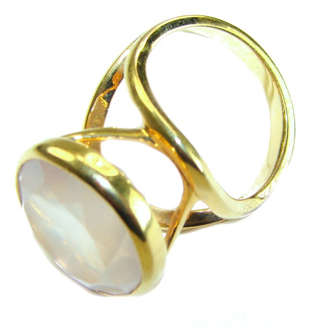 Authentic 10.5 carat Brazilian Rose Quartz 14K Gold over .925 Sterling Silver incredible Ring size 7 - Gold ring with 10.5 carat rose quartz, side view.