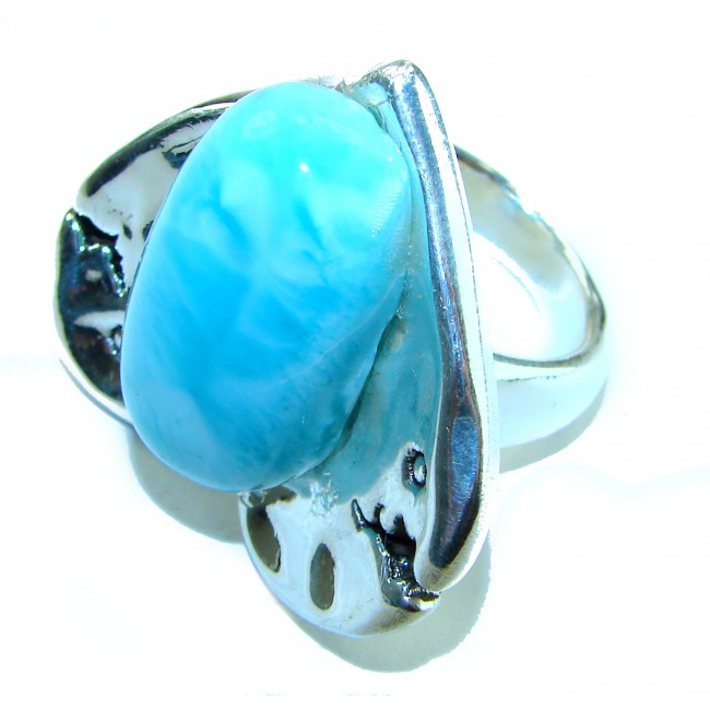 Angel's Heart Genuine Caribbean Larimar .925 Sterling Silver handcrafted MASSIVE 21.5 carat STATEMENT ring size 8 - Close-up of Angel's Heart Larimar ring in .925 Sterling Silver.