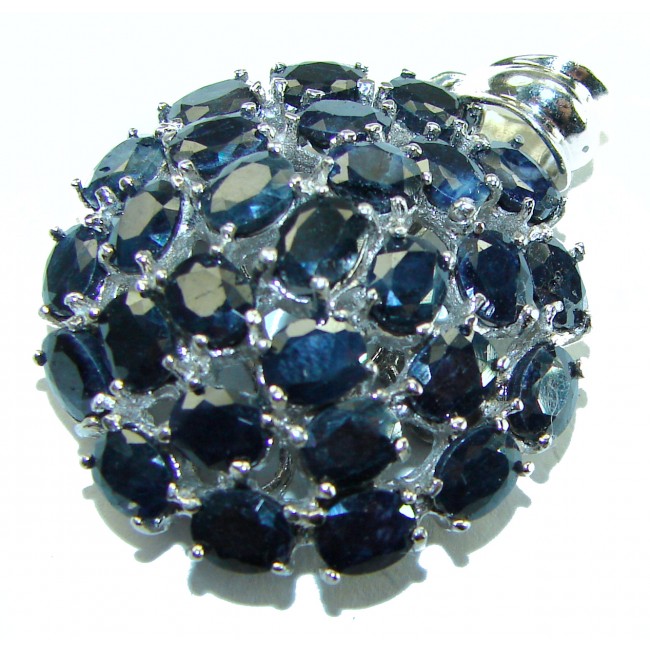 Penelope Authentic 23.5 carat faceted Sapphire .925 Sterling Silver handcrafted Statement Pendant - Close-up of faceted sapphire cluster on sterling silver jewelry piece