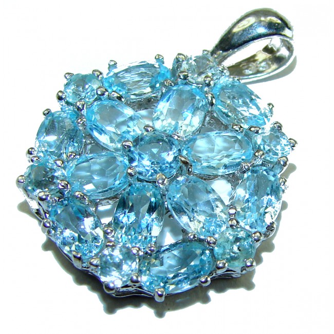 Atlantica 10.5 carat Swiss Blue Topaz .925 Sterling Silver Handcrafted pendant - Close-up of Swiss Blue Topaz necklace pendant on white background