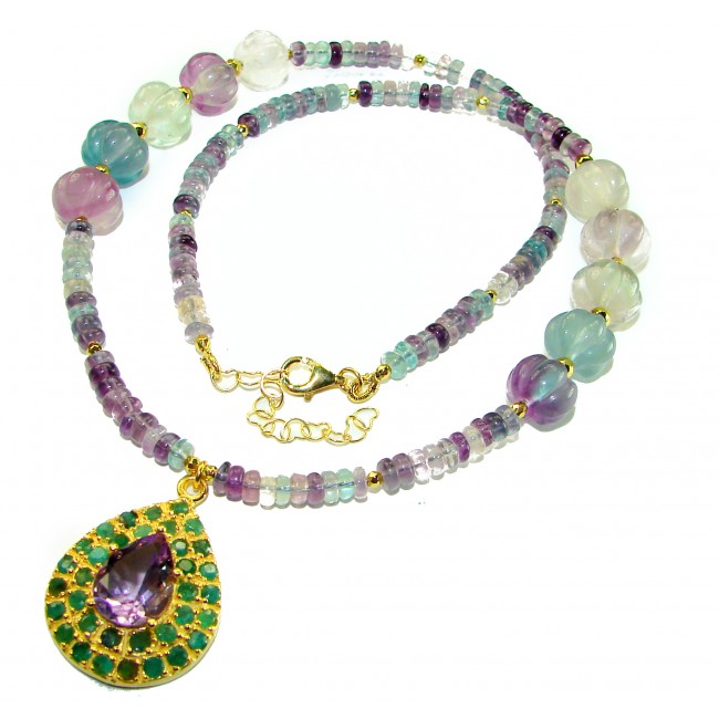 33.2 grams Rare Unusual Natural Fluorite 14K Gold over .925 Silver handcrafted NECKLACE