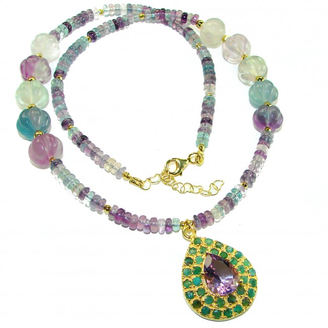 33.2 grams Rare Unusual Natural Fluorite 14K Gold over .925 Silver handcrafted NECKLACE