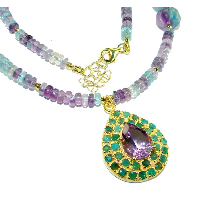 33.2 grams Rare Unusual Natural Fluorite 14K Gold over .925 Silver handcrafted NECKLACE