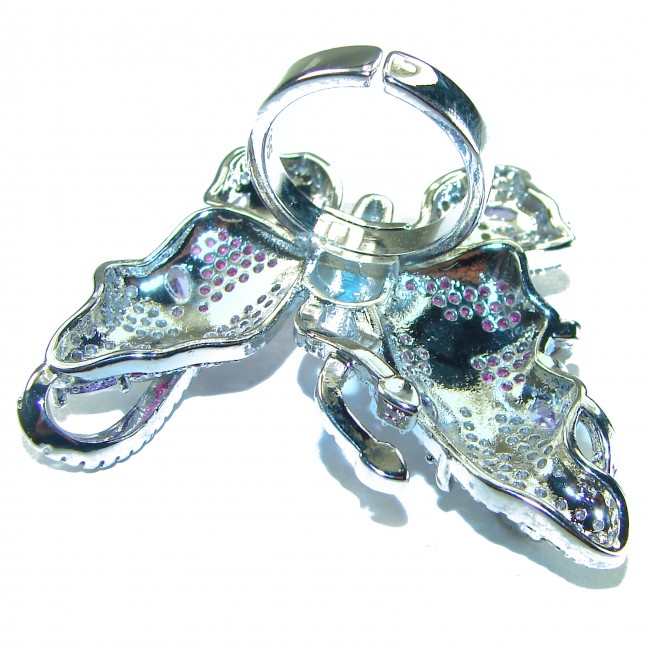 An exuberantly Large Dazzling Butterfly 18.5 carat Apatite Ruby .925 Sterling Silver handcrafted ring size 7 adjustable