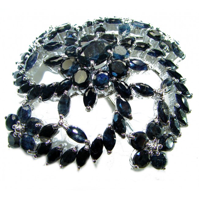 Vintage Design Genuine Sapphire 14k White Gold over .925 Sterling Silver handmade Pendant Brooch