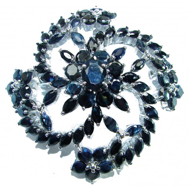 Vintage Design Genuine Sapphire 14k White Gold over .925 Sterling Silver handmade Pendant Brooch