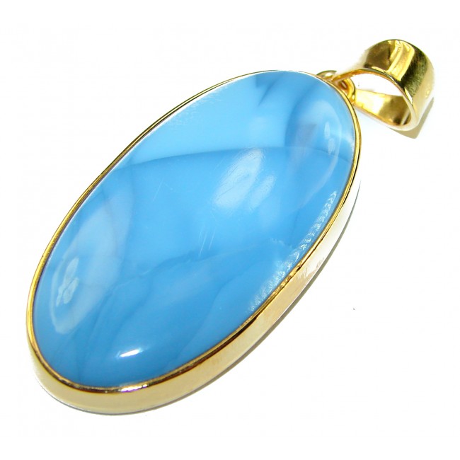 Rare - Huge Amazing Angelite 14K Gold over .925 Sterling Silver Pendant