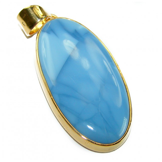 Rare - Huge Amazing Angelite 14K Gold over .925 Sterling Silver Pendant