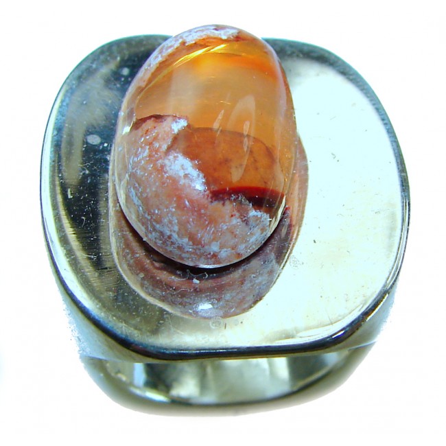 Large Authentic Mexican Opal .925 Sterling Silver handcrafted ring size 7 1/4