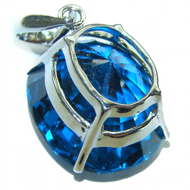 Enchanted Ocean Water oval cut 19.5 carat London Blue Topaz .925 Sterling Silver handmade Pendant