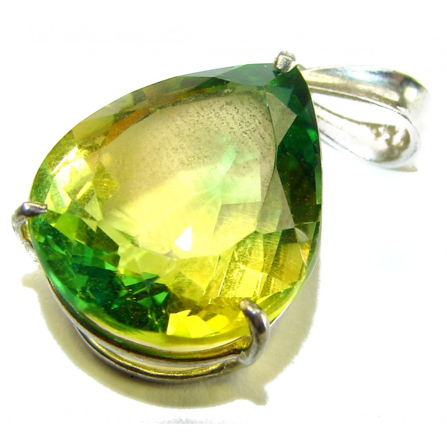 Natural 18.5 carat Green Sapphire 14K White Gold over .925 Sterling Silver handmade Pendant