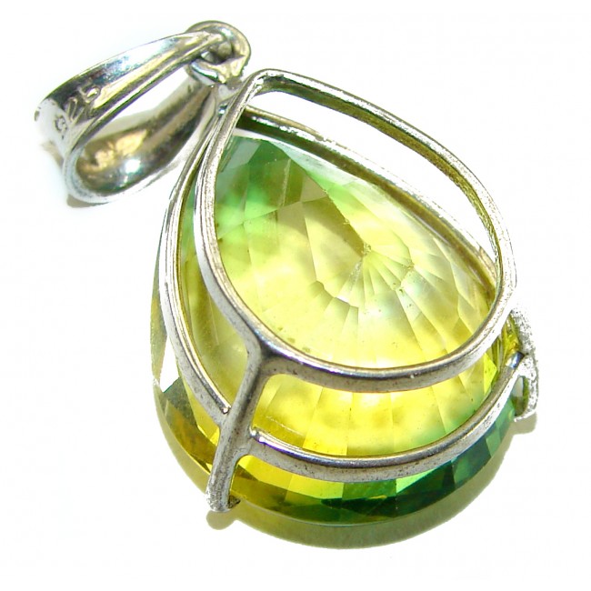 Natural 18.5 carat Green Sapphire 14K White Gold over .925 Sterling Silver handmade Pendant