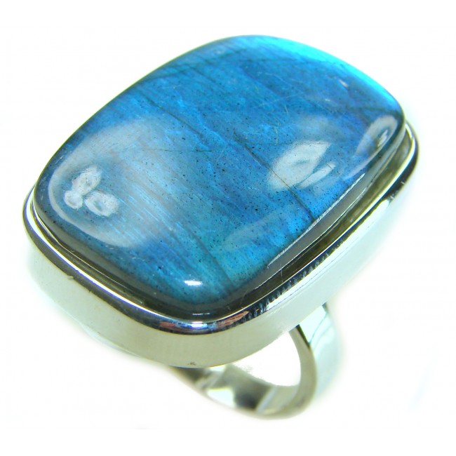 Shimmering Natural Labradorite .925 Sterling Silver handcrafted Large ring size 8 adjustable