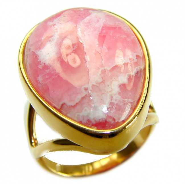 Strawberry Fields - 29.8 CARAT Argentinian Rhodochrosite 18K Gold over .925 Sterling Silver handmade ring size 8